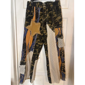 Women's POL Camo Patchwork Cargo Pants S Green Orange